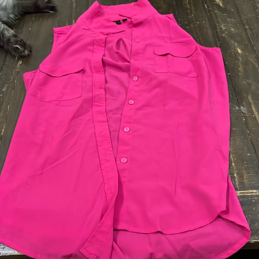 Pink button up tank top